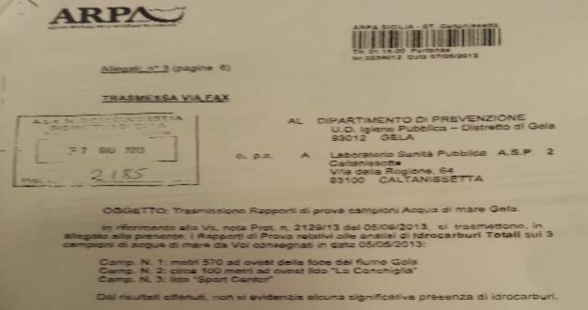 L'Arpa assicura: "presenza di idrocarburi poco significativa sul mare" - 