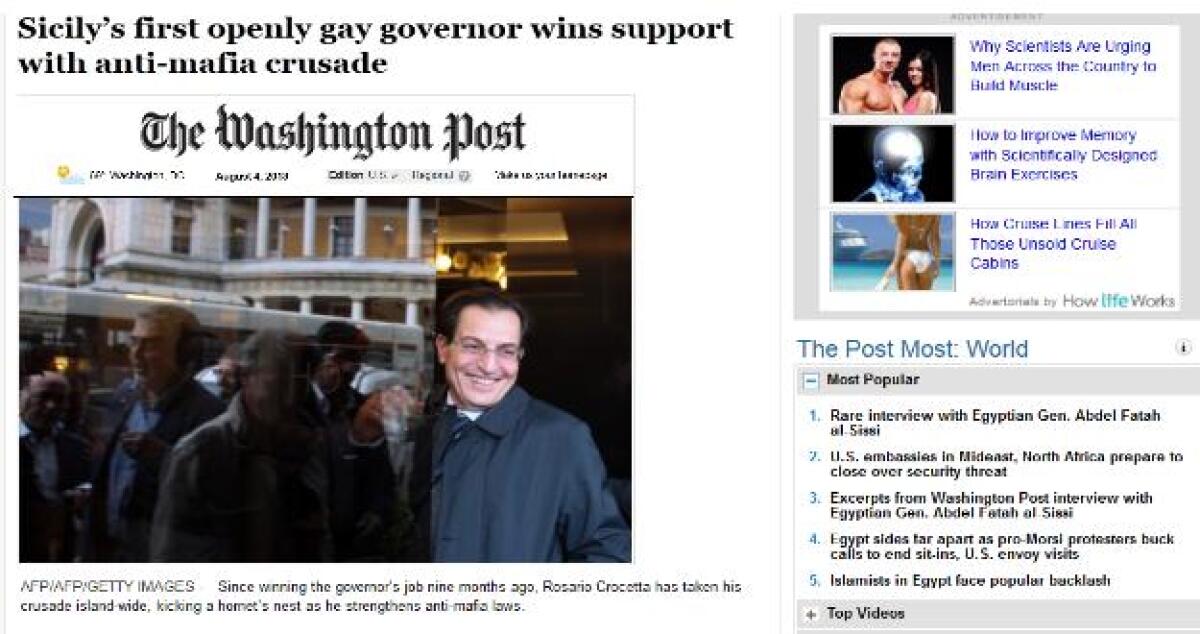 Washington Post: "Crocetta, il gay antimafia nella terra di Cosa nostra" - 