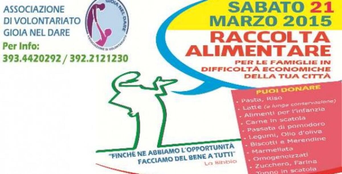 "Gioia nel dare", la neo associazione promuove una raccolta alimentare - 