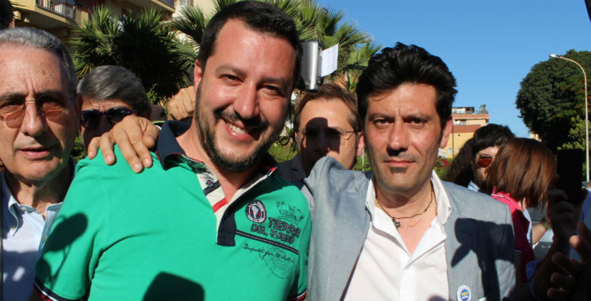 La destra si compatta...almeno in città? I salviniani sono pronti: "Niente preclusioni, spazio anche a Greco" - Antonio Giudice con il leader della Lega Matteo Salvini durante la campagna elettorale del 2015
