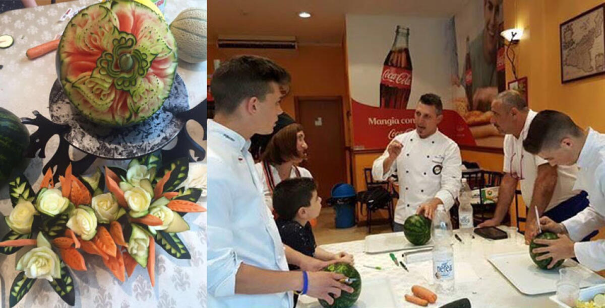 Decorazioni artistiche su frutta e ortaggi, esibizione dei maestri d'intaglio al "Play time" - 