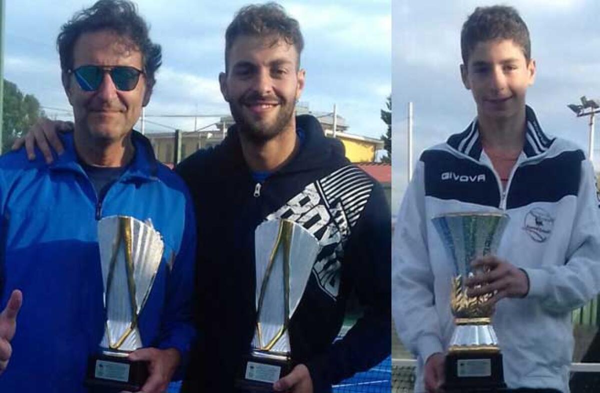 Tennis all'Eni group, trionfa Giulio Quattrocchi ma nel doppio Fabiano Greco si ripete - Nella foto da sinistra: Ennio Greco e Fabiano Greco, Giulio Quattrocchi