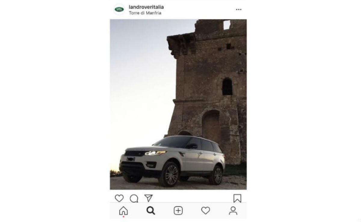La Torre di Manfria sulla pagina Instagram di Land Rover, l'azienda sceglie il sito locale - La foto pubblicata sulla pagina Instagram di Land Rover