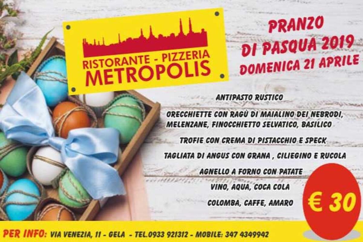 Maialino dei Nebrodi e finocchietto selvatico esaltano il Pranzo di Pasqua al "Metropolis" - La locandina promozionale del pranzo di Pasqua del ristorante-pizzeria Metropolis