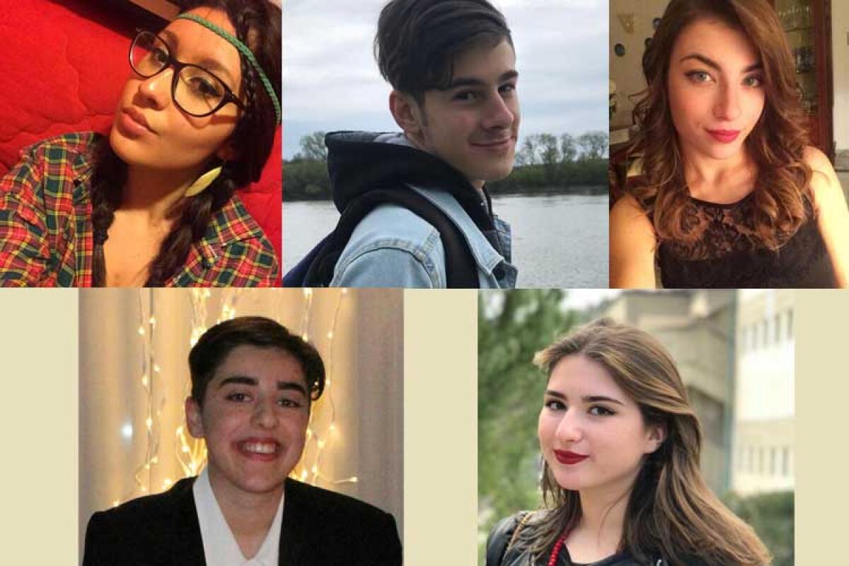 Ecco i primi centisti, sono i liceali del linguistico - Da sinistra in alto: Chiara Gambino, Antonio Vella, Daria Ascia; In basso da sinistra: Gaia Graffeo e Adriana Corrente.