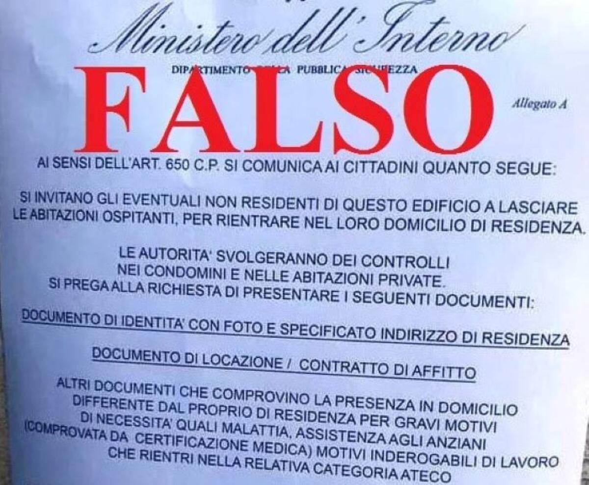 E' falso il volantino che invita a lasciare le abitazioni per i non residenti - 