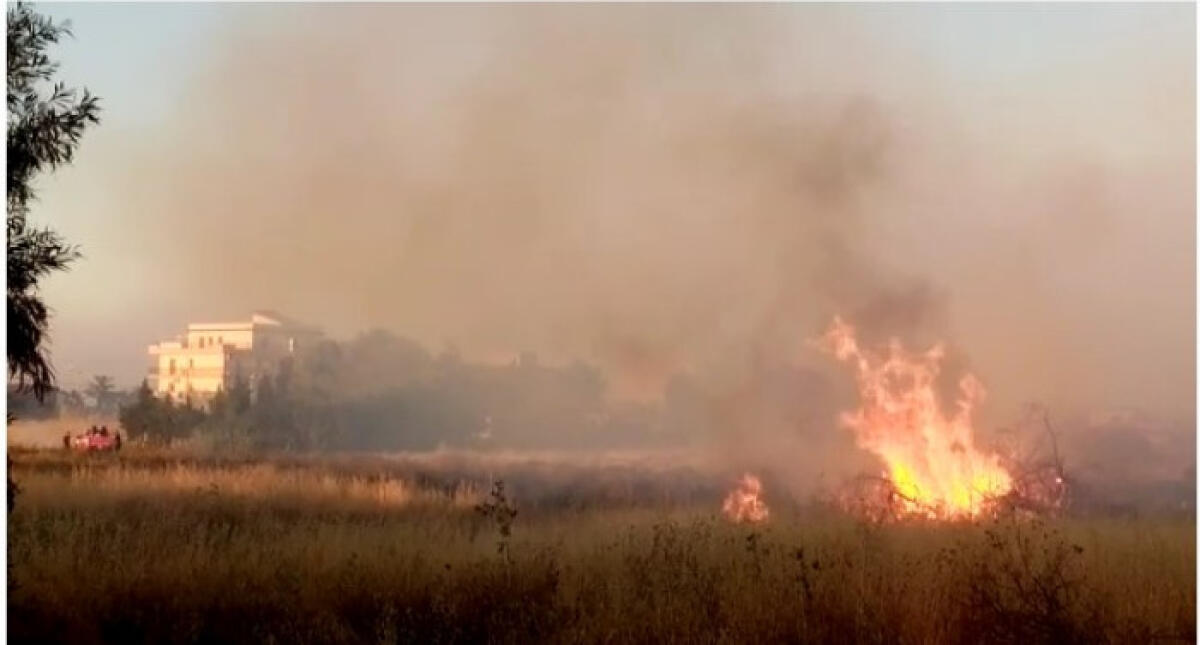 Fiamme tra le aree incolte di Manfria, fuoco vicino alle abitazioni - Il rogo di un'area incolta a Manfria