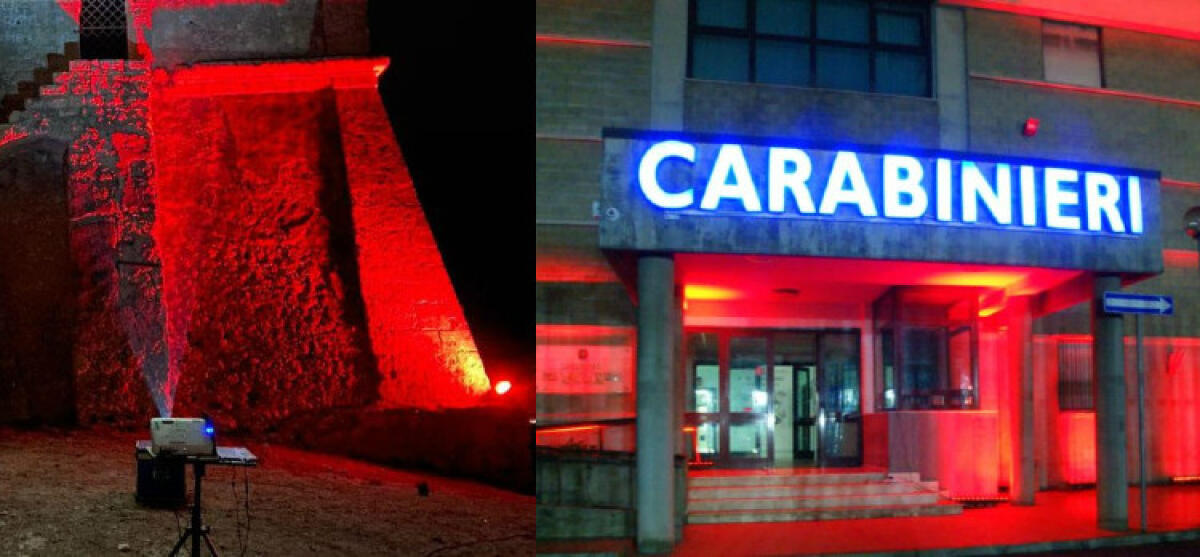 Torre di Manfria, caserma carabinieri e Comune "colorati" a sostegno delle donne - La Torre di Manfria e la caserma dei carabinieri "colorate" contro la violenza sulle donne