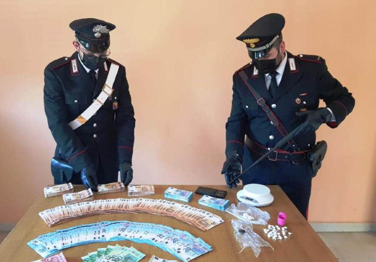 Cocaina, hashish e soldi, spaccio in casa: carabinieri arrestano due persone - La droga e i soldi sequestrati