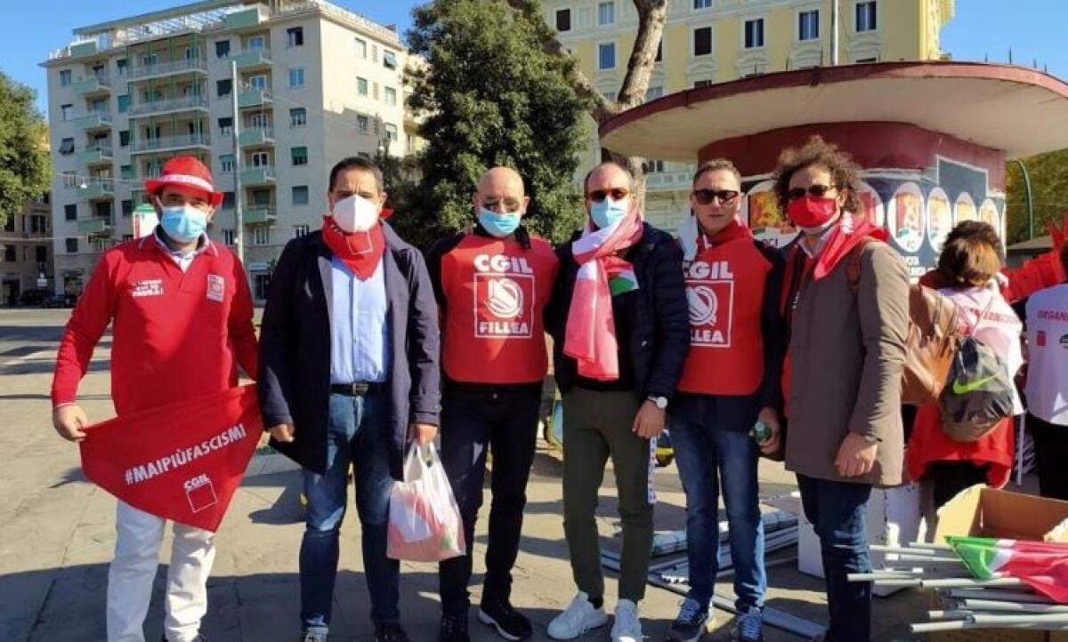Contro il fascismo e per la democrazia, sindacati in piazza: delegazione Cgil a Roma - Mannino, Giudice e i segretari Francesco Cosca e Nuccio Corallo