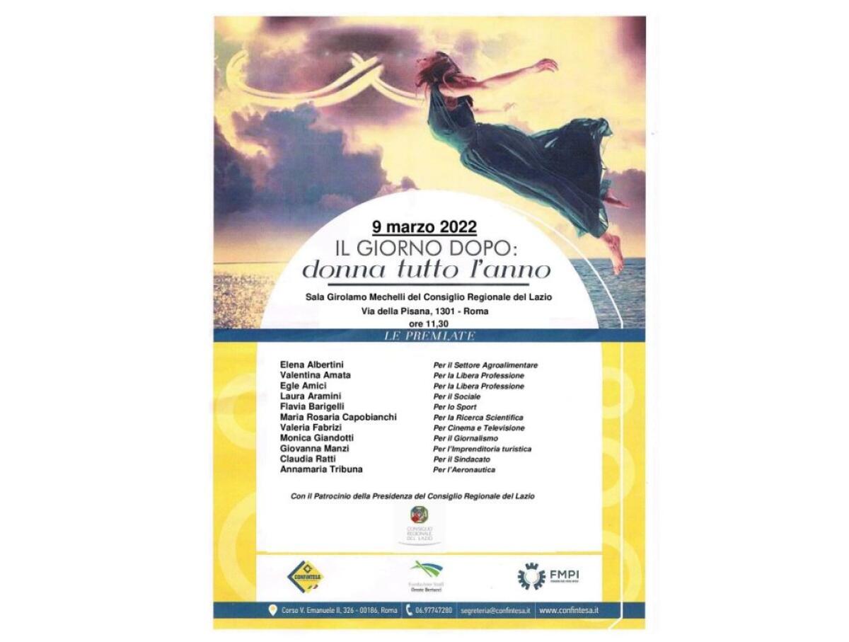 Il 9 marzo la consegna del premio ‘Il Giorno dopo: Donna tutto l’annò - 