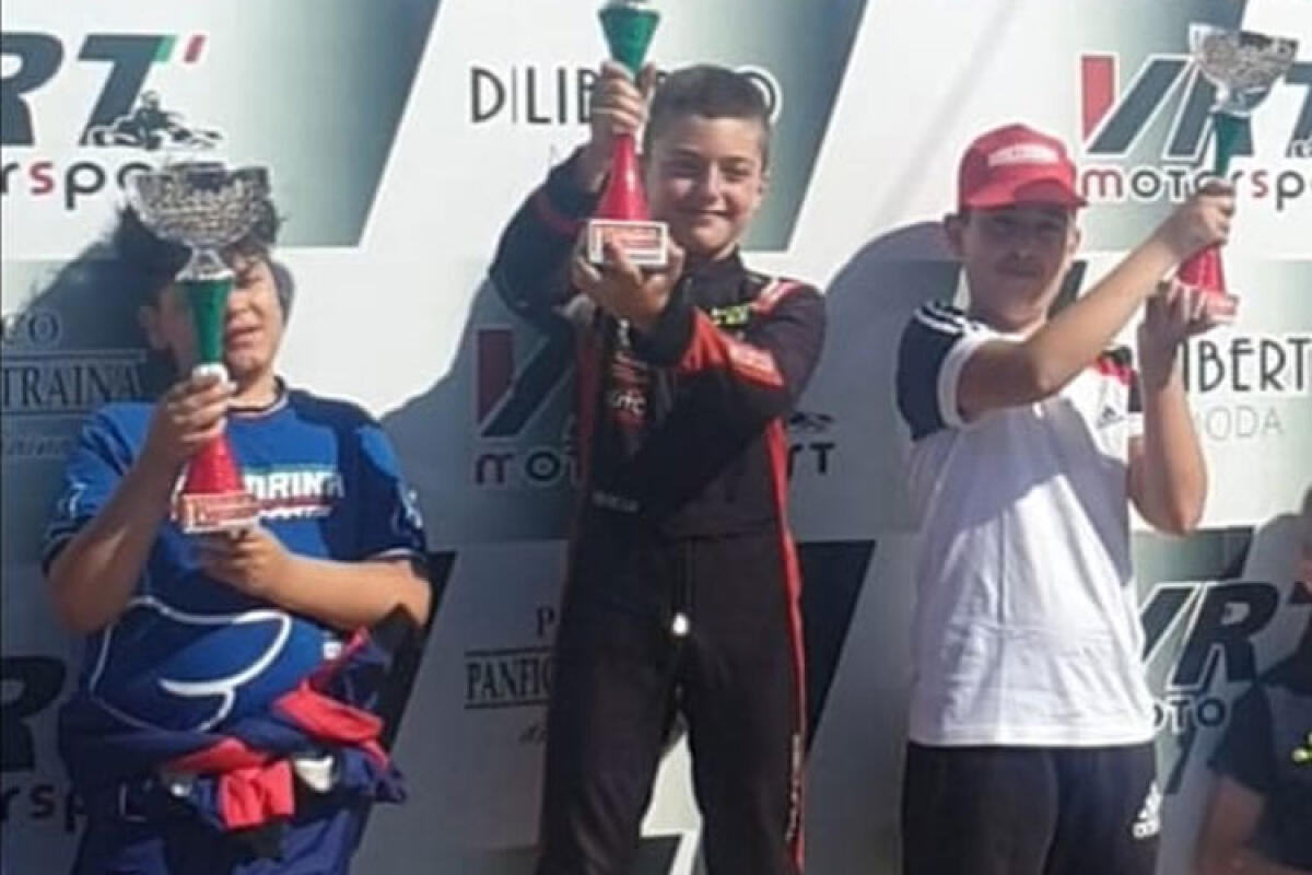 Kart, Matteo Bagnato sul podio dopo una rimonta dall'ultima casella - Nella foto in alto: Matteo Bagnato sul podio anche a Cattolica Eraclea.