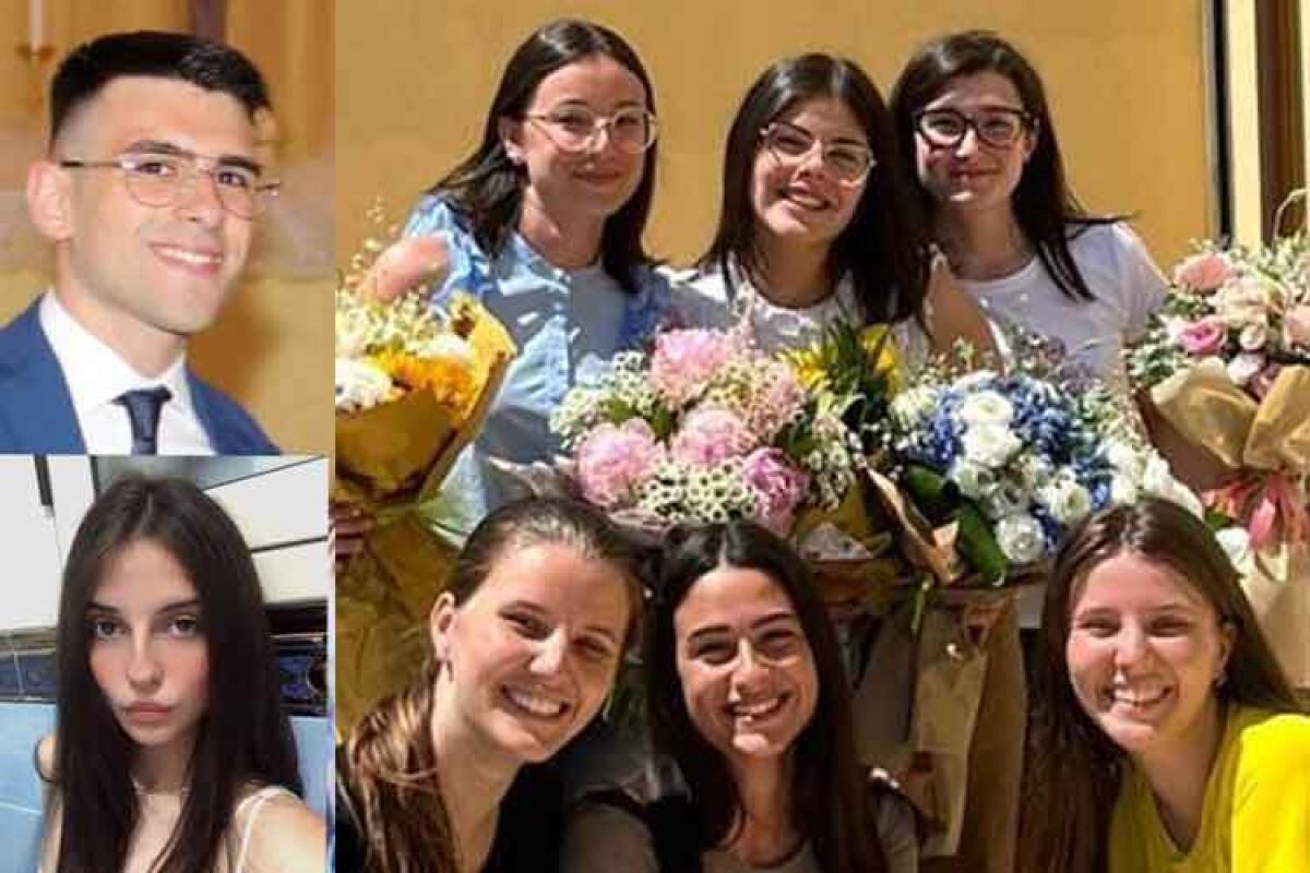 Nuovi liceali centisti tra linguistico e classico, la lode ad uno scout Agesci - Nella foto grande: Gabriele Cafà (in alto a sinistra), Azzurra Beatrice Maria Maganuco (sotto) e (foto di gruppo) Alice Mezzasalma, Debora Mancuso, Martina Impellitteri. Da destra, in basso: Giorgia Caschetto, Eleonora Pisano, Claudia Caschetto.