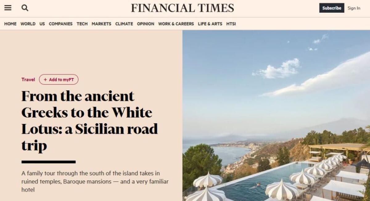 Lode alla Sicilia dal Financial Times, dagli antichi greci al loto bianco - 