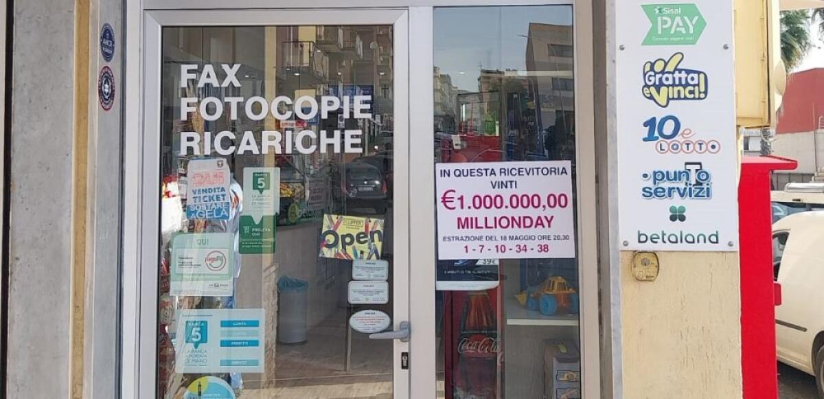 Con una schedina da un euro vince un milione: million day fortunato alla tabaccheria Rizzo-Di Noto - La tabaccheria Rizzo-Di Noto