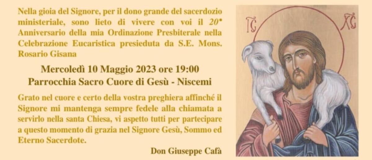 Don Giuseppe Cafà festeggia  20 anni di sacerdozio con una messa di ringraziamento - 