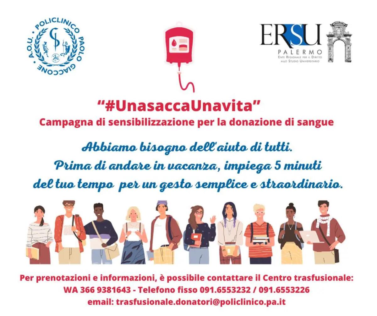 Palermo, Ersu al fianco del Policlinico per la campagna raccolta sangue - 