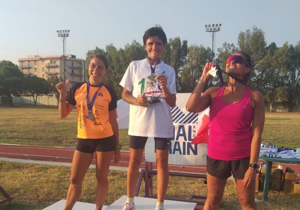 Exploit Alferi ai campionati regionali, per l'Atletica Gela podio Granvillano a Serradifalco - Il podio con la Alferi