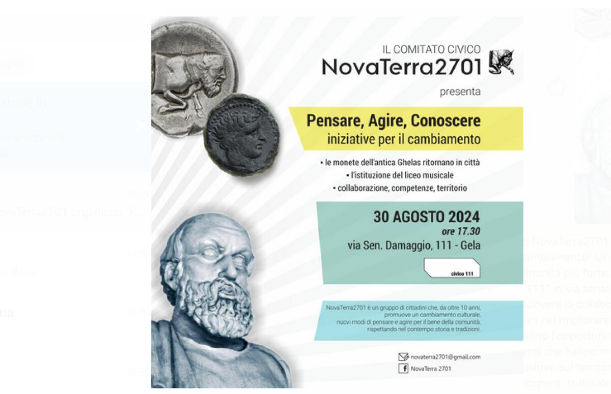 "Iniziative per il cambiamento", domani l'incontro organizzato da NovaTerra2701 - 