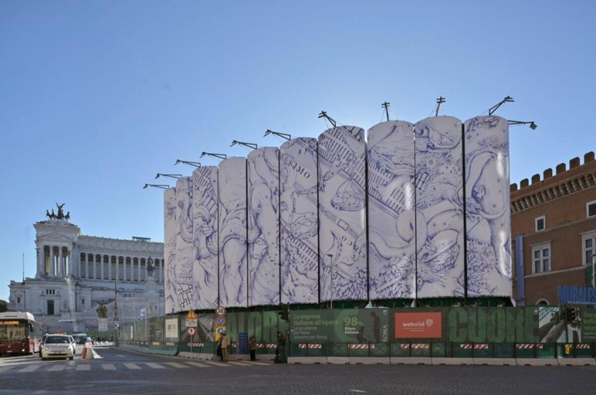 Webuild, a piazza Venezia silos cantiere Metro C diventano opere d’arte -