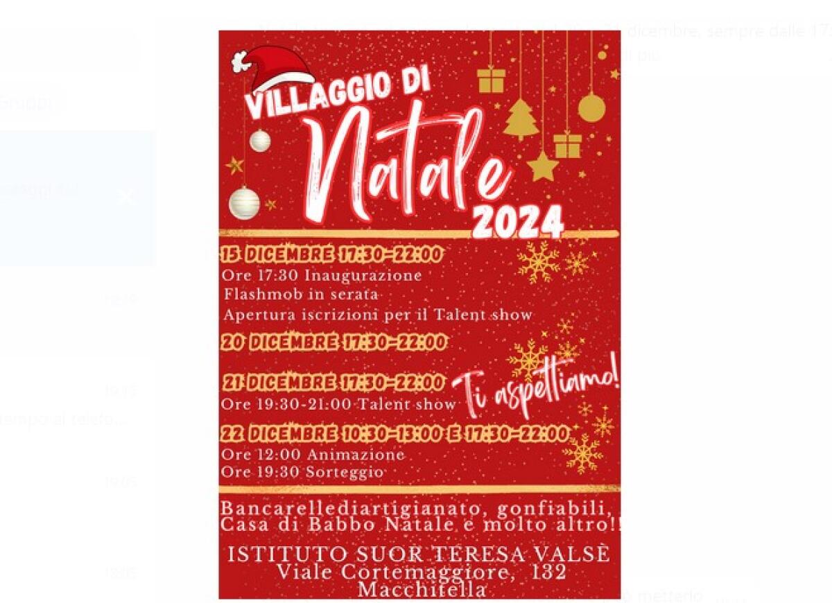 All'istituto Suor Teresa Valsé arriva il "Villaggio di Babbo Natale": dal 15 al 22 dicembre - 