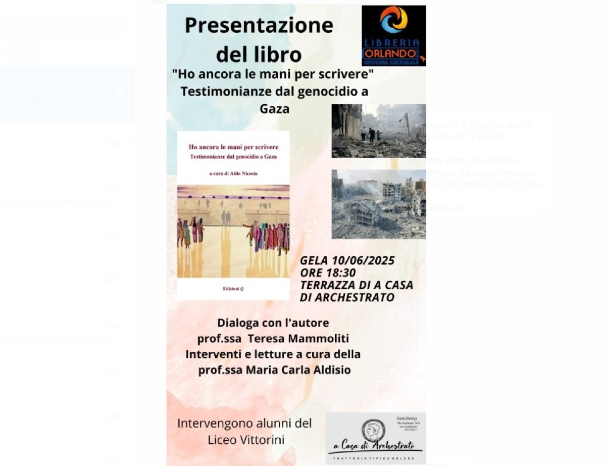 "Ho ancora le mani per scrivere. Testimonianze dal genocidio a Gaza", in città l'autore Aldo Nicosia - 