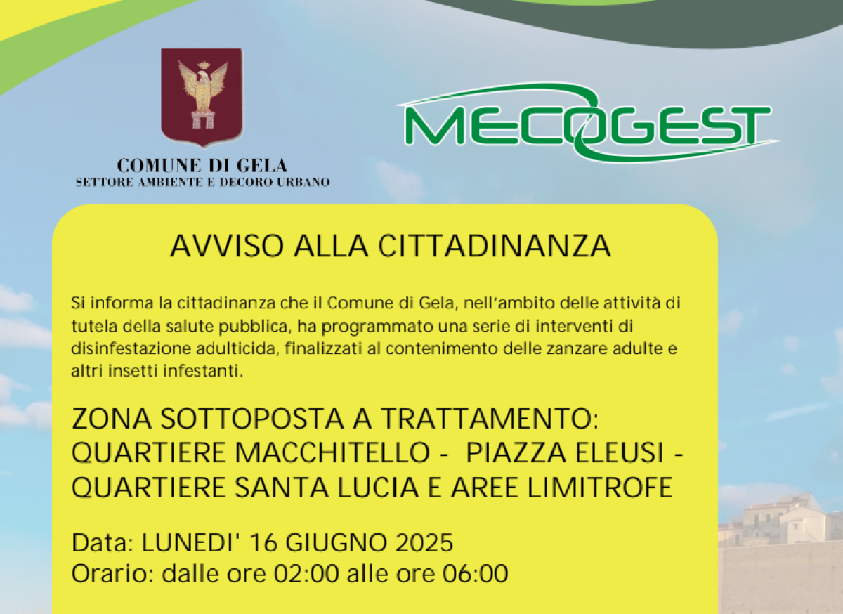 Al via da oggi la disinfestazione a tappeto in citta' - 