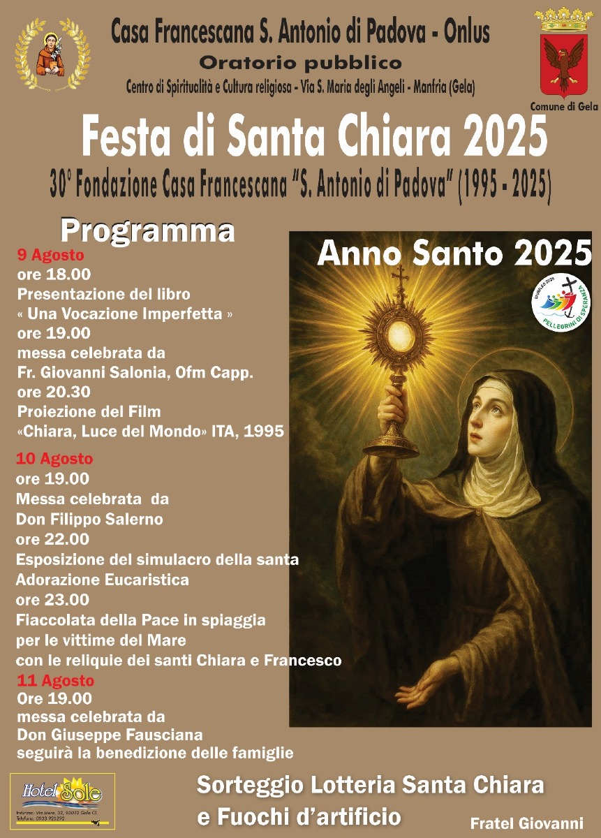 Santa Chiara, a Manfria tre giorni di iniziative in suo onore  - 