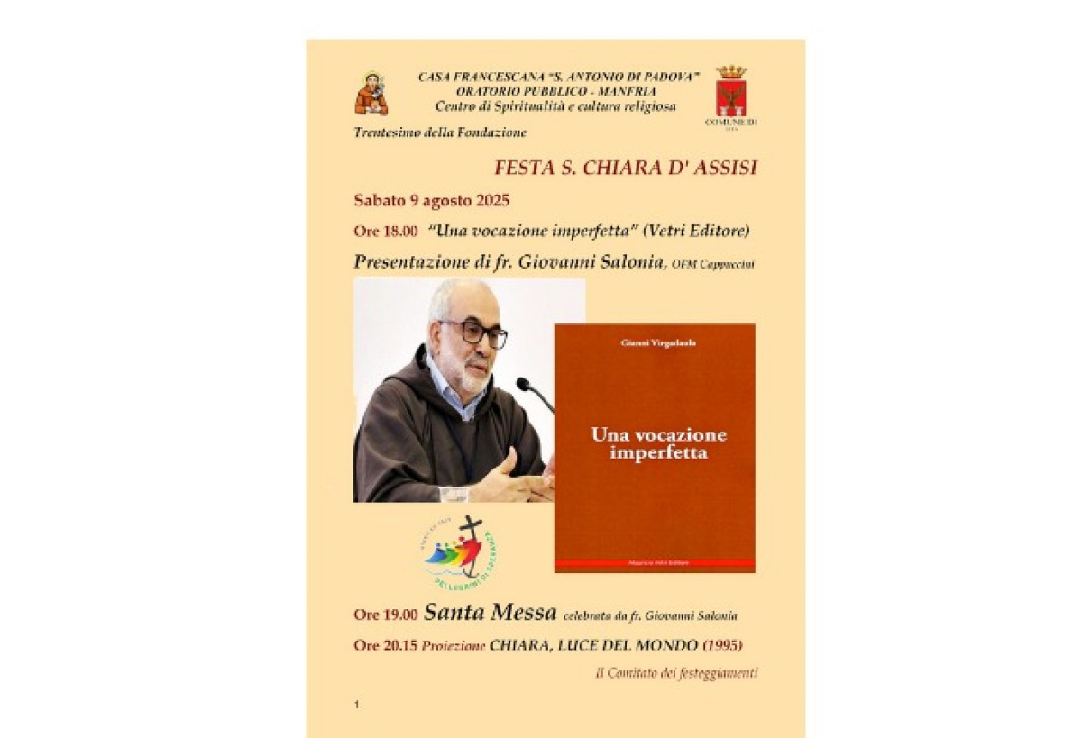 Casa Francescana, sabato a Manfria padre Giovanni Salonia per "Una vocazione imperfetta" - 