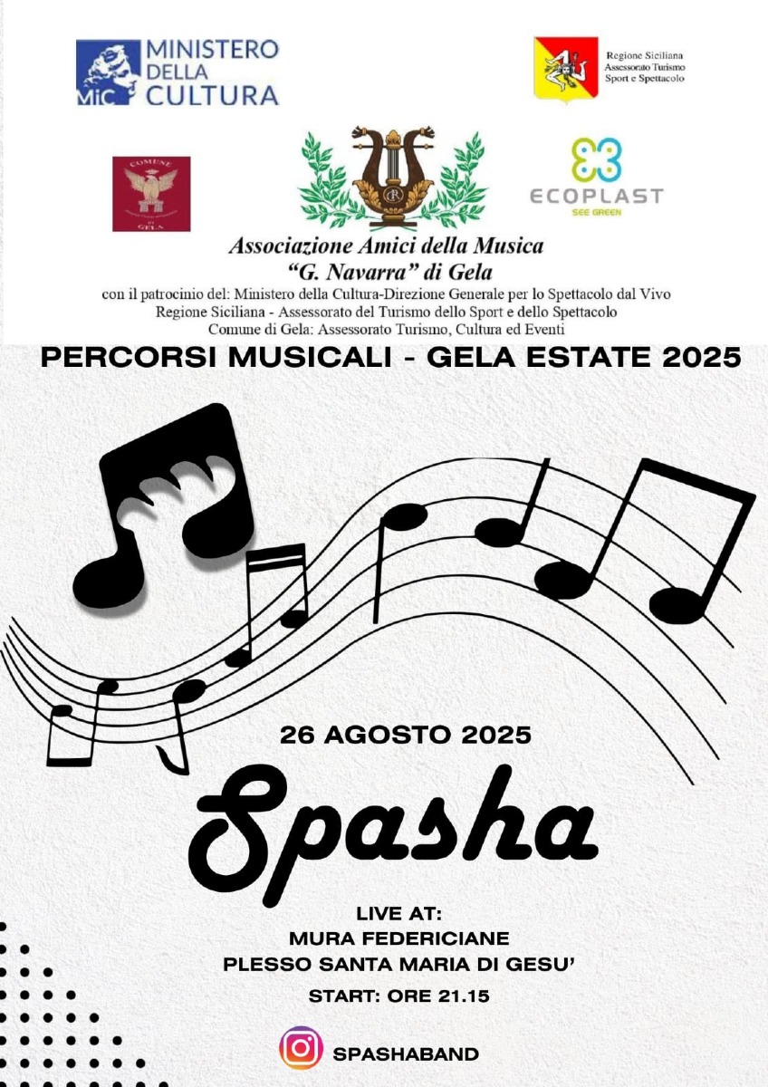 “Percorsi Musicali – Gela Estate 2025”: sul palco delle Mura Federiciane arriva la band Spasha - 