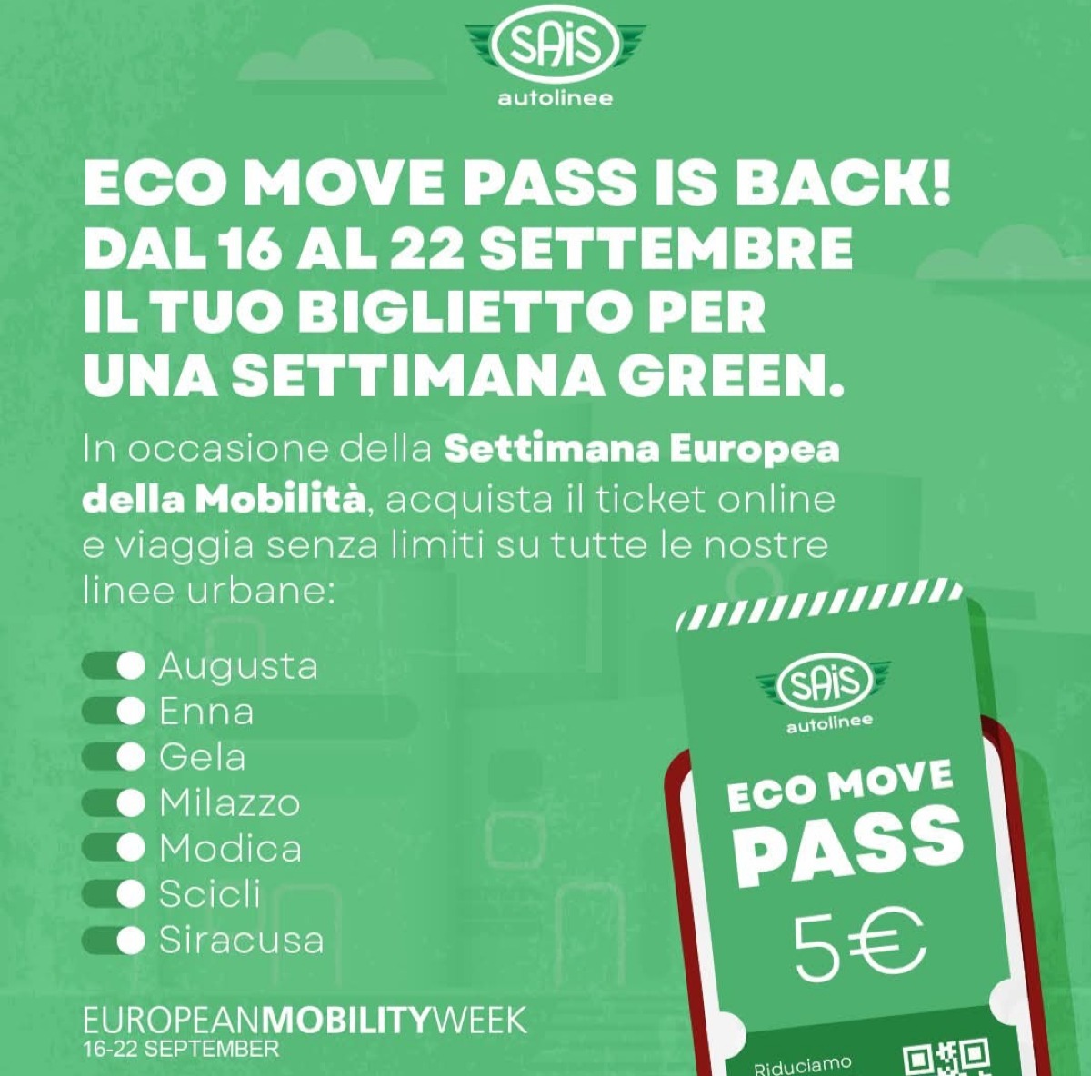 Eco move pass, un solo biglietto per muoversi con i mezzi Sais - 