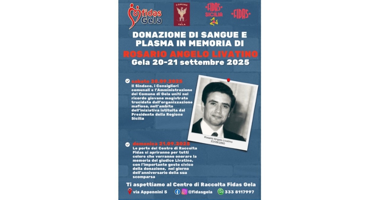 La memoria del magistrato Rosario Livatino ricordata in città con il supporto alla donazione del sangue - 