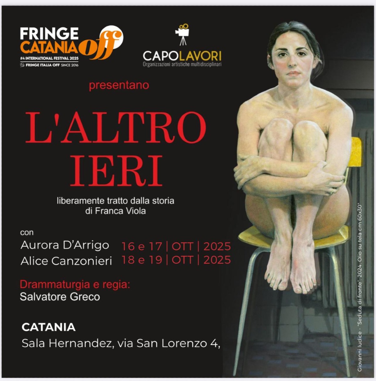 Un'opera di Iudice nella locandina dello spettacolo su Franca Viola - 
