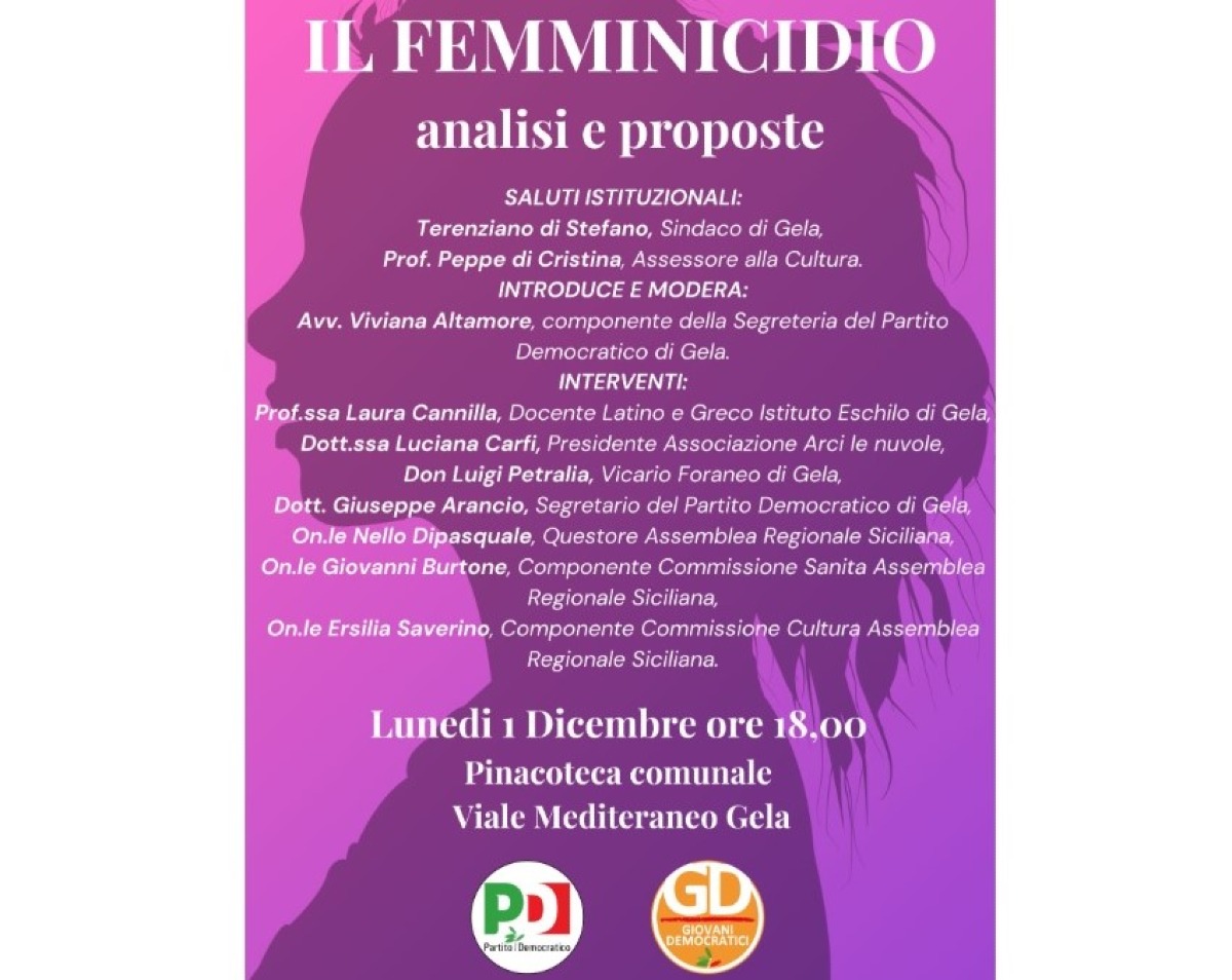 Femminicidio, confronto in città organizzato dal Pd: dibattito lunedì 1 dicembre - 