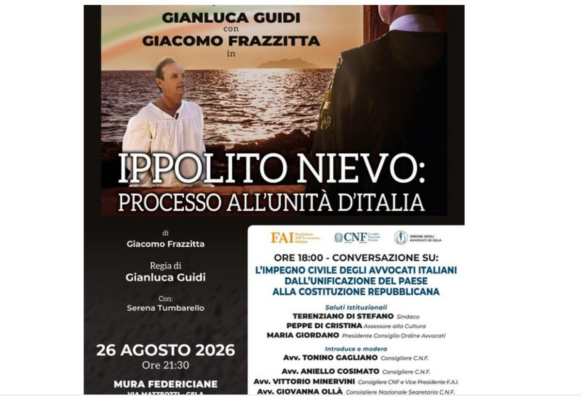 Teatro e il ruolo civile degli avvocati nella storia d'Italia, mercoledì alle mura Federiciane - 