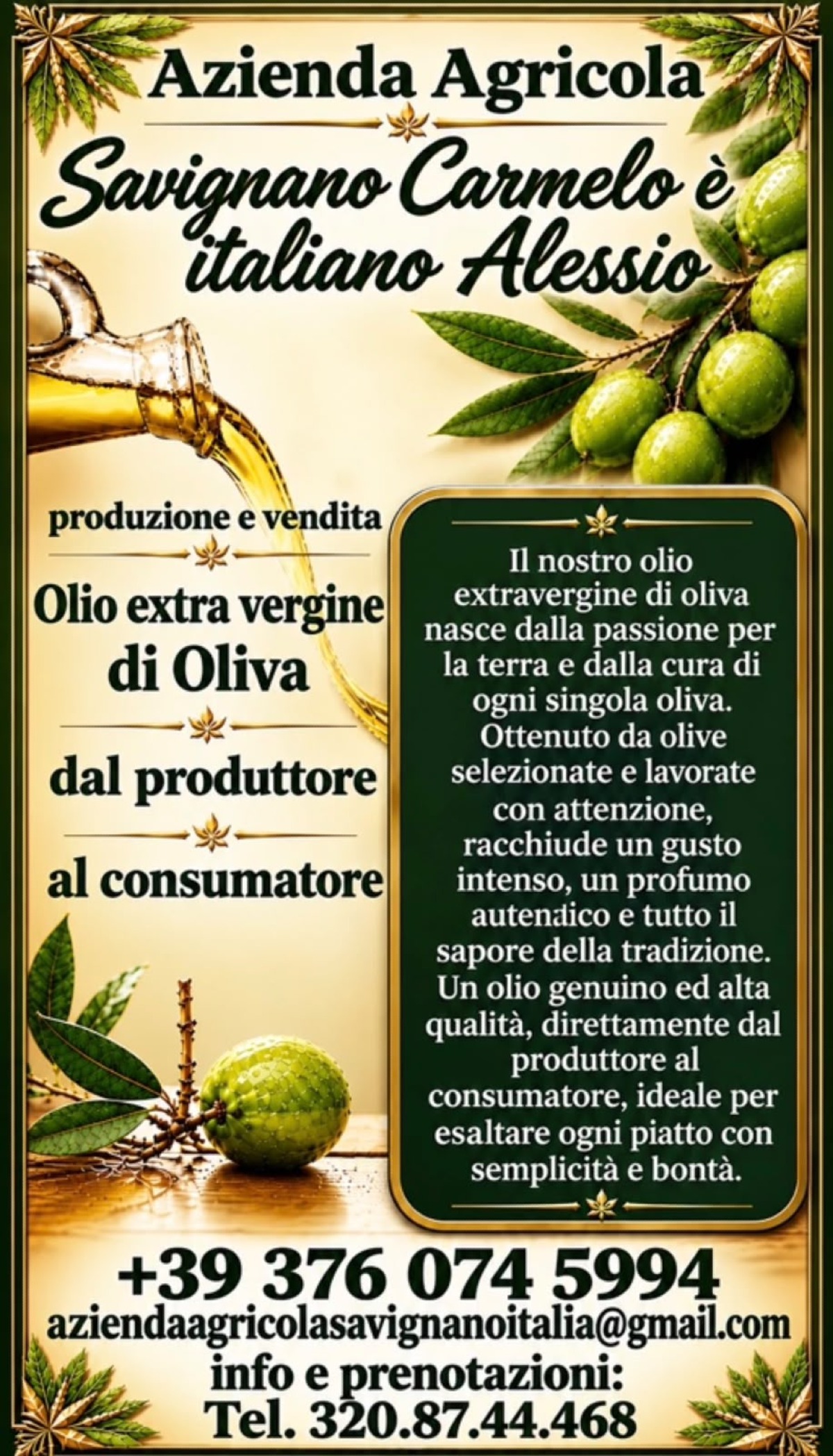 Olio extravergine di oliva di qualità Savignano-Italiano, dal produttore al consumatore - 